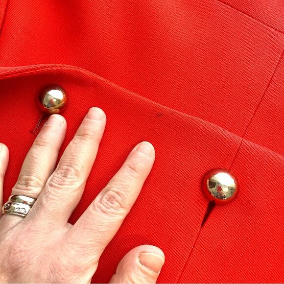 Vintage DEJAC PARIS Red Poplin Double Breasted Coat L + Betsey Johnson Pin - Picture 15 of 16